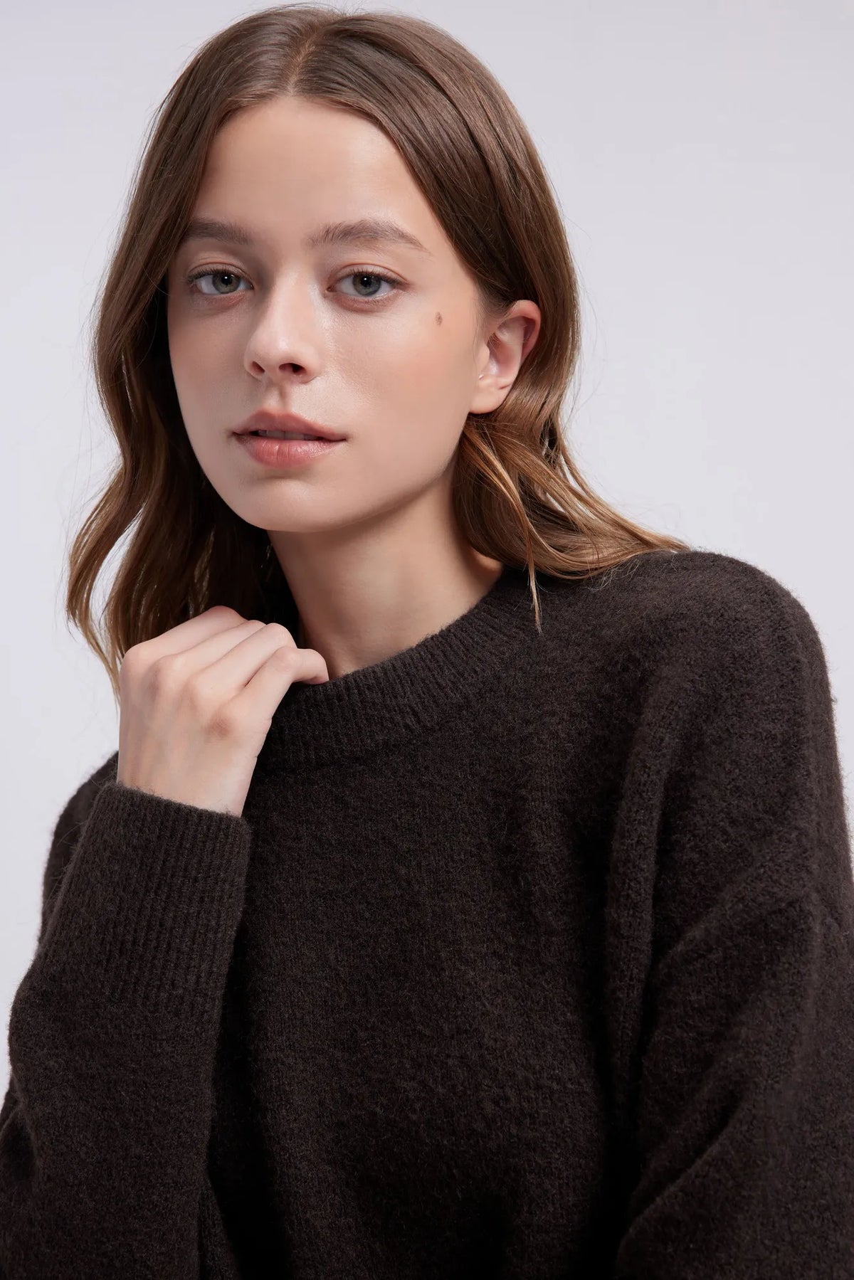 Oversized Fuzzy Knit Crew Neck Sweater - Long Sleeve