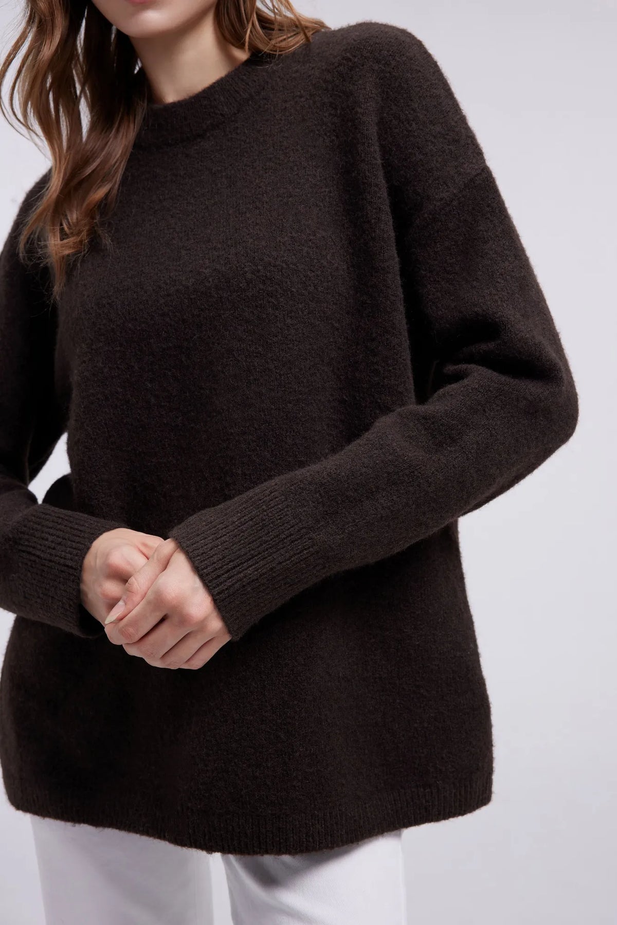 Oversized Fuzzy Knit Crew Neck Sweater - Long Sleeve