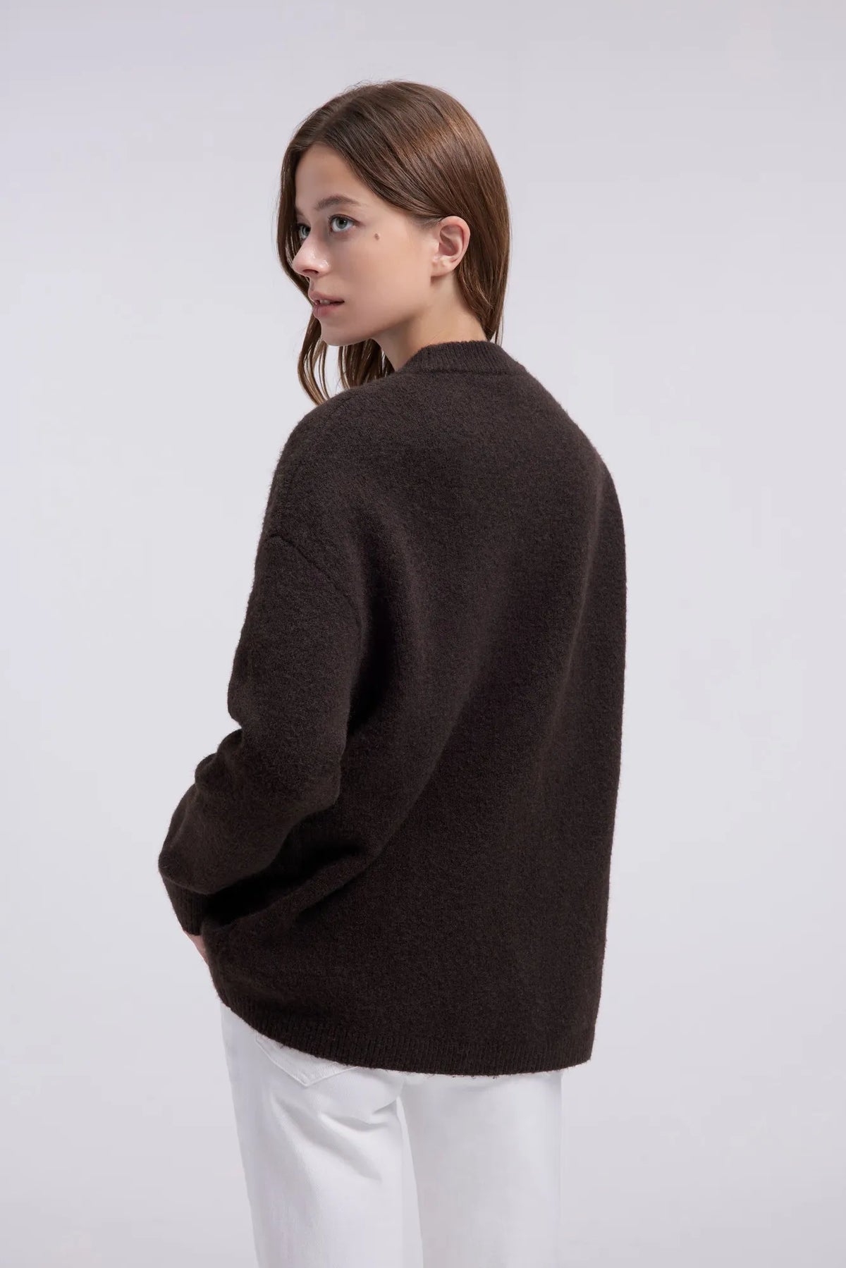 Oversized Fuzzy Knit Crew Neck Sweater - Long Sleeve