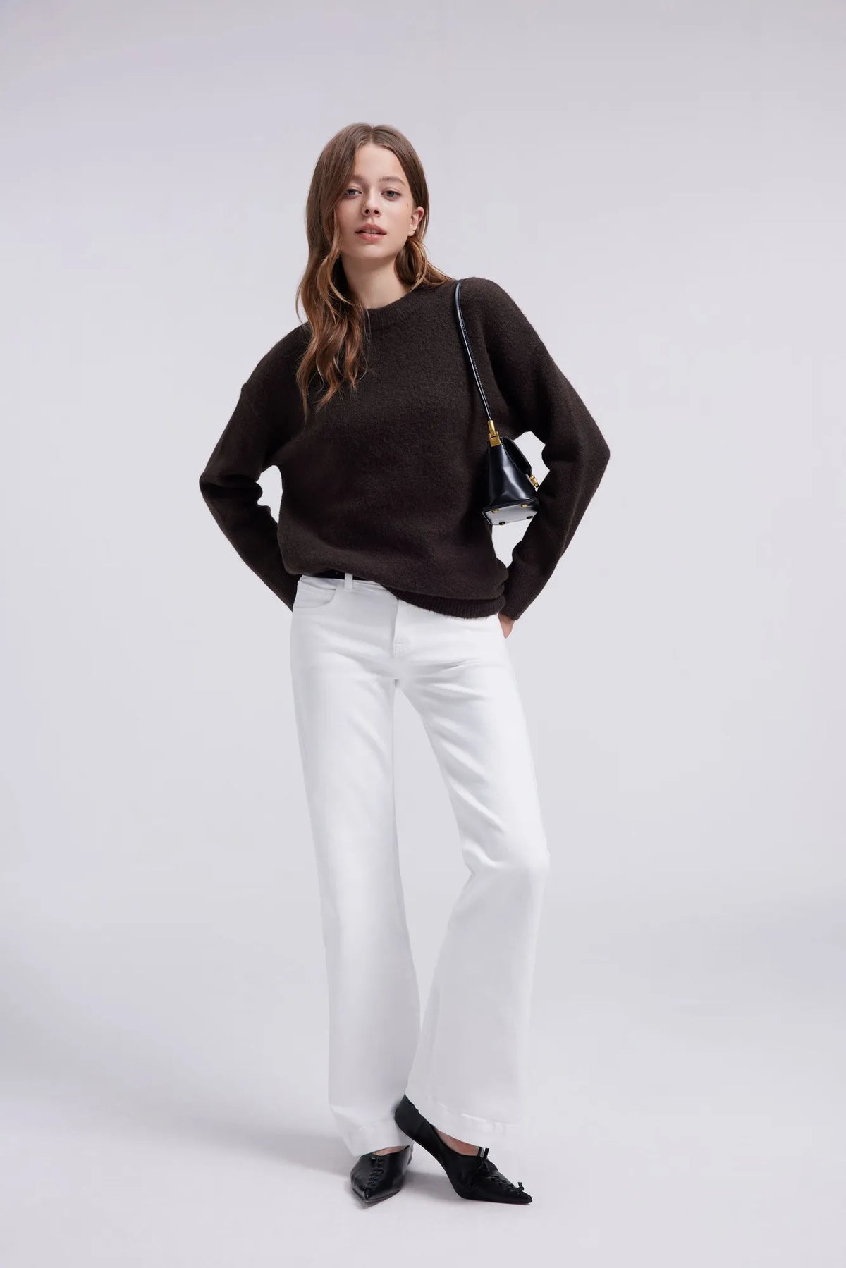 Oversized Fuzzy Knit Crew Neck Sweater - Long Sleeve