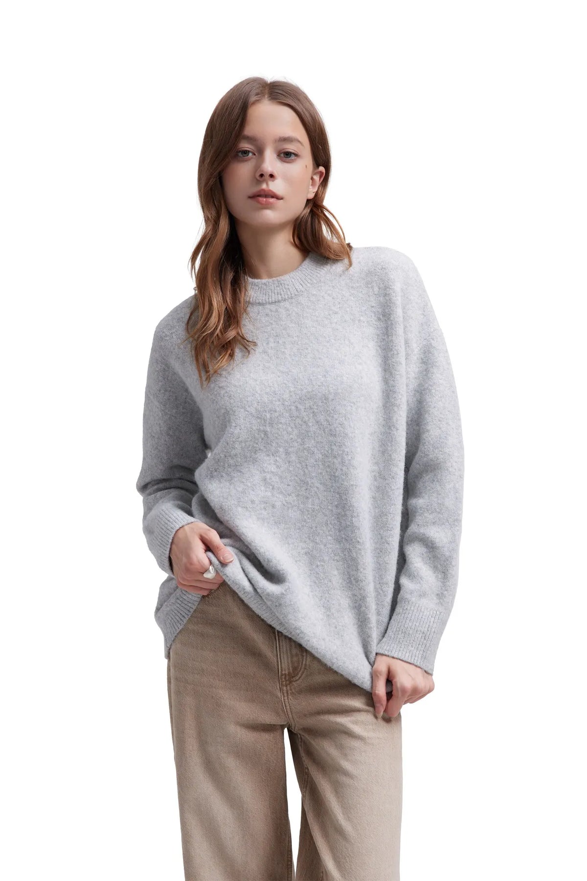 Oversized Fuzzy Knit Crew Neck Sweater - Long Sleeve