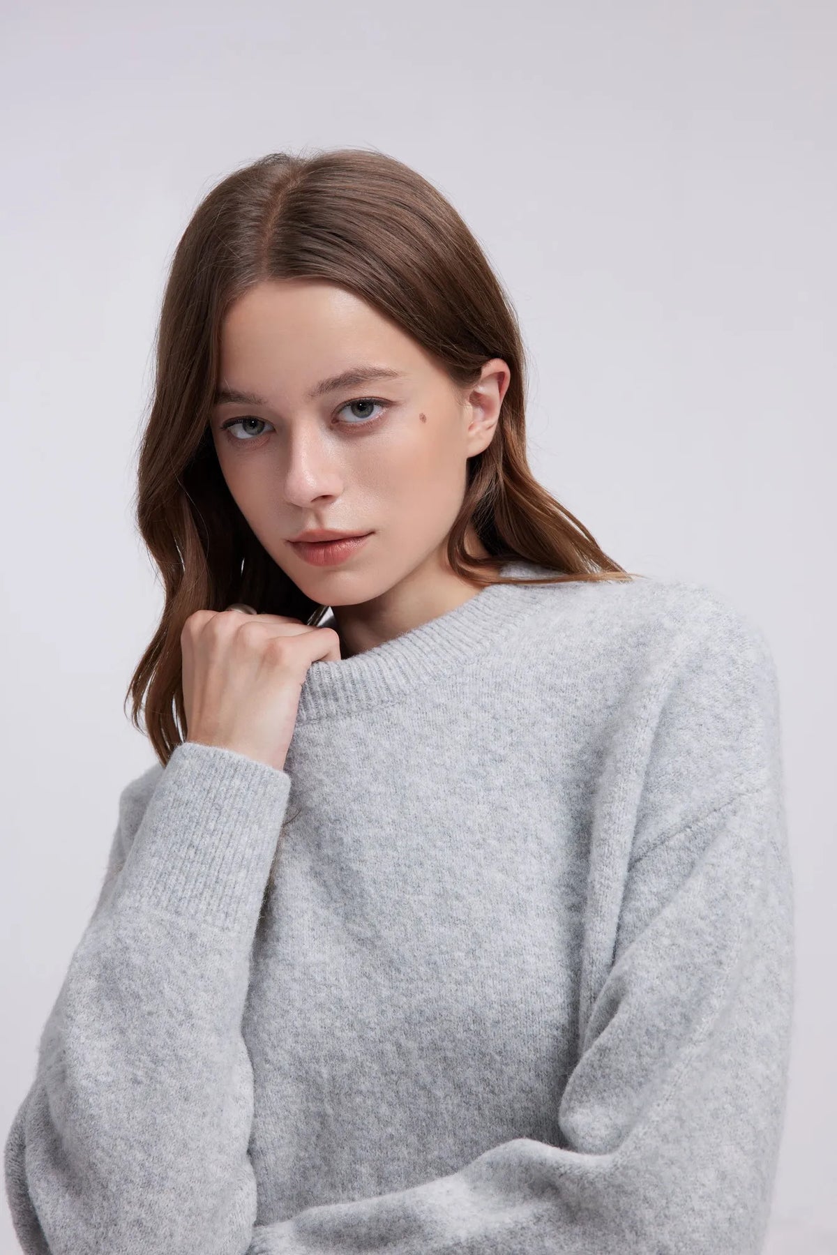 Oversized Fuzzy Knit Crew Neck Sweater - Long Sleeve
