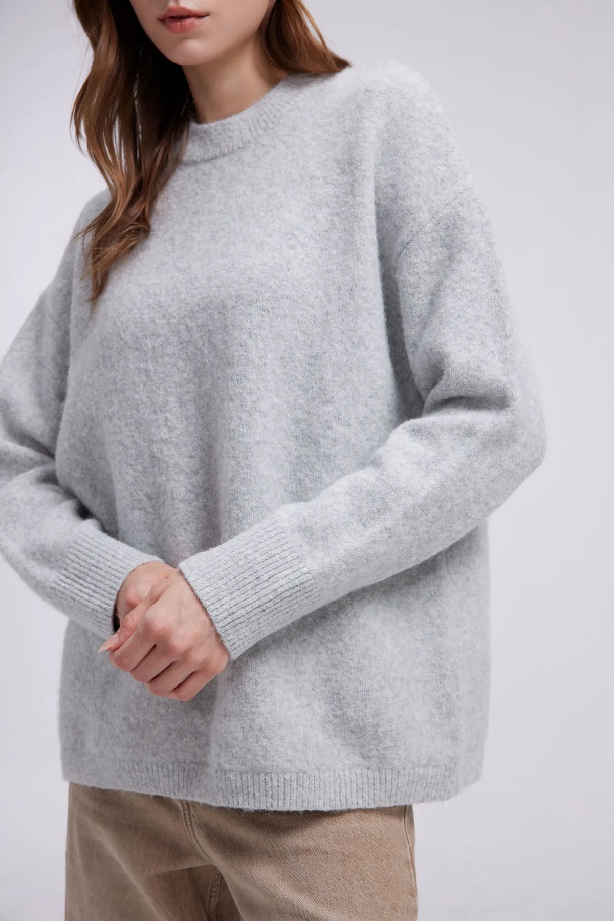 Oversized Fuzzy Knit Crew Neck Sweater - Long Sleeve