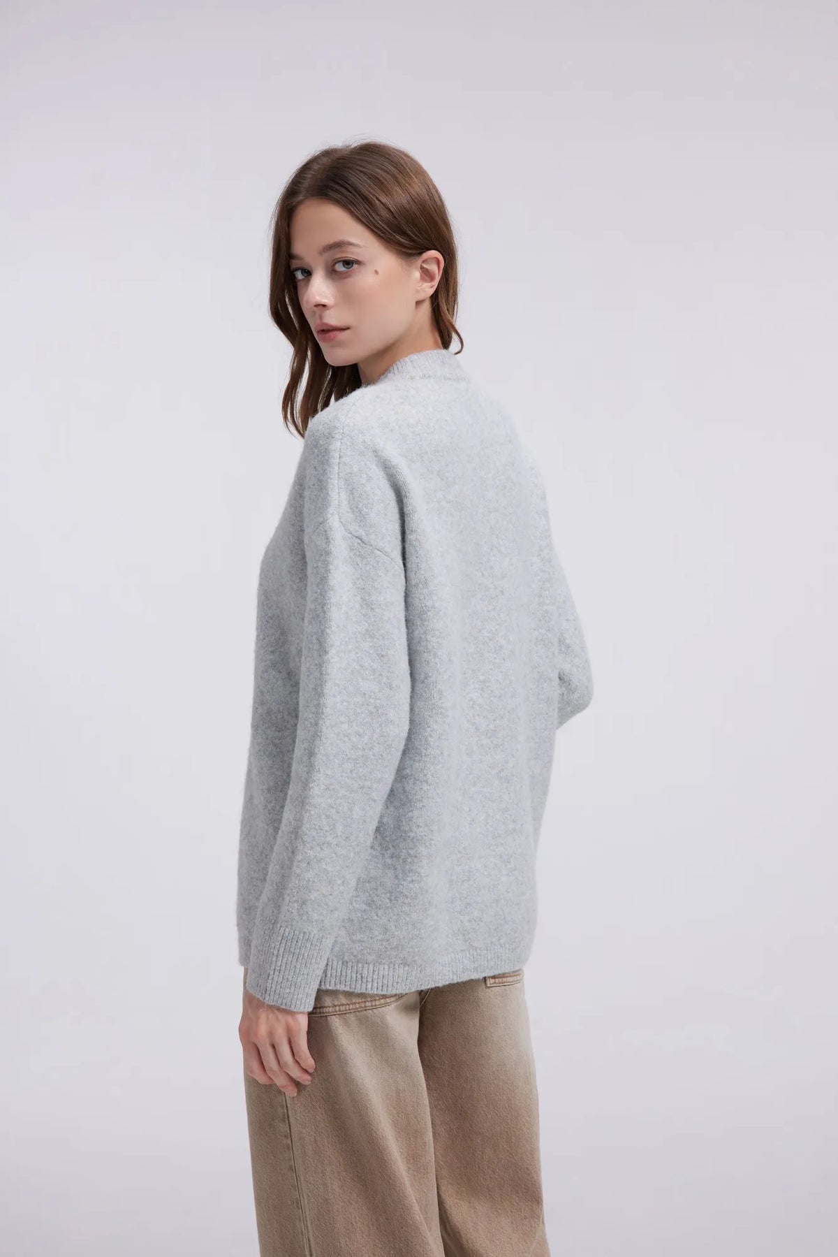 Oversized Fuzzy Knit Crew Neck Sweater - Long Sleeve