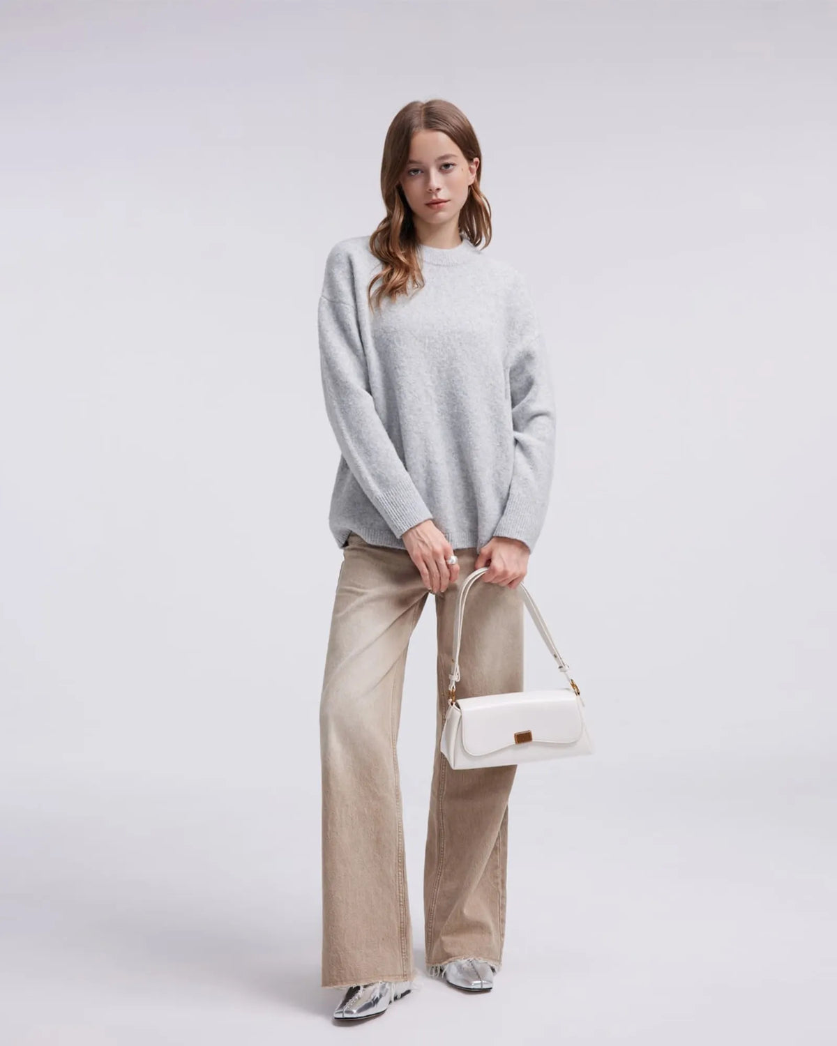 Oversized Fuzzy Knit Crew Neck Sweater - Long Sleeve