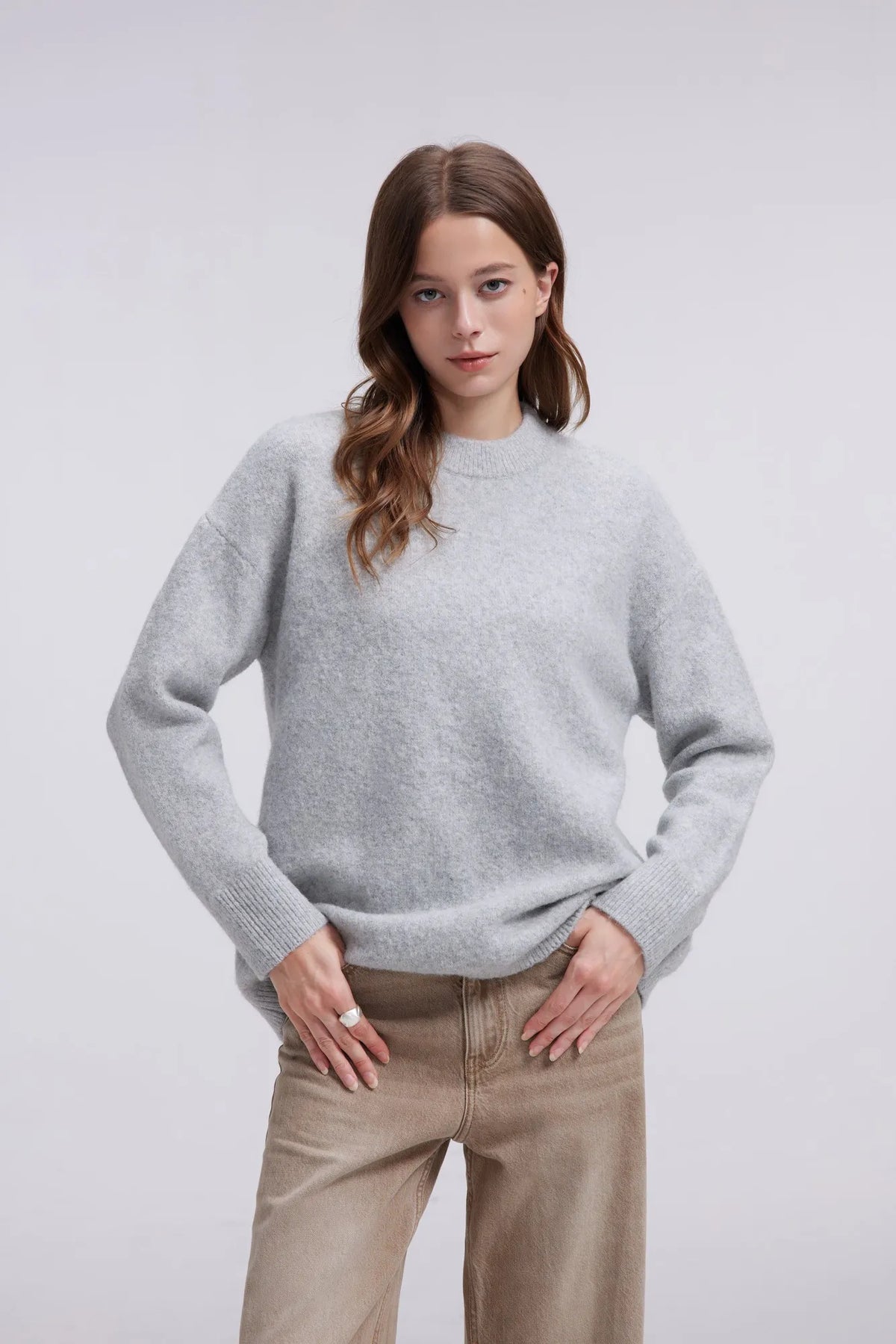 Oversized Fuzzy Knit Crew Neck Sweater - Long Sleeve