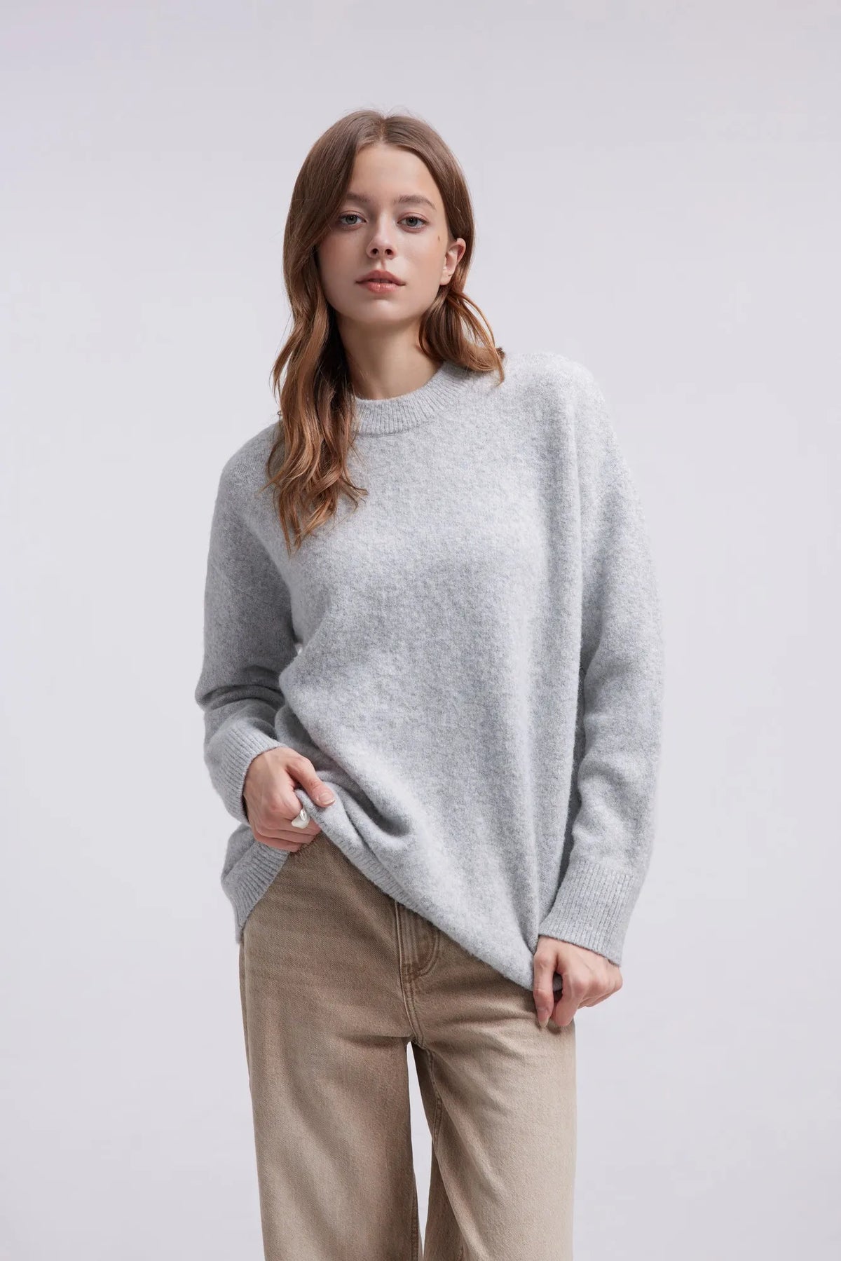 Oversized Fuzzy Knit Crew Neck Sweater - Long Sleeve