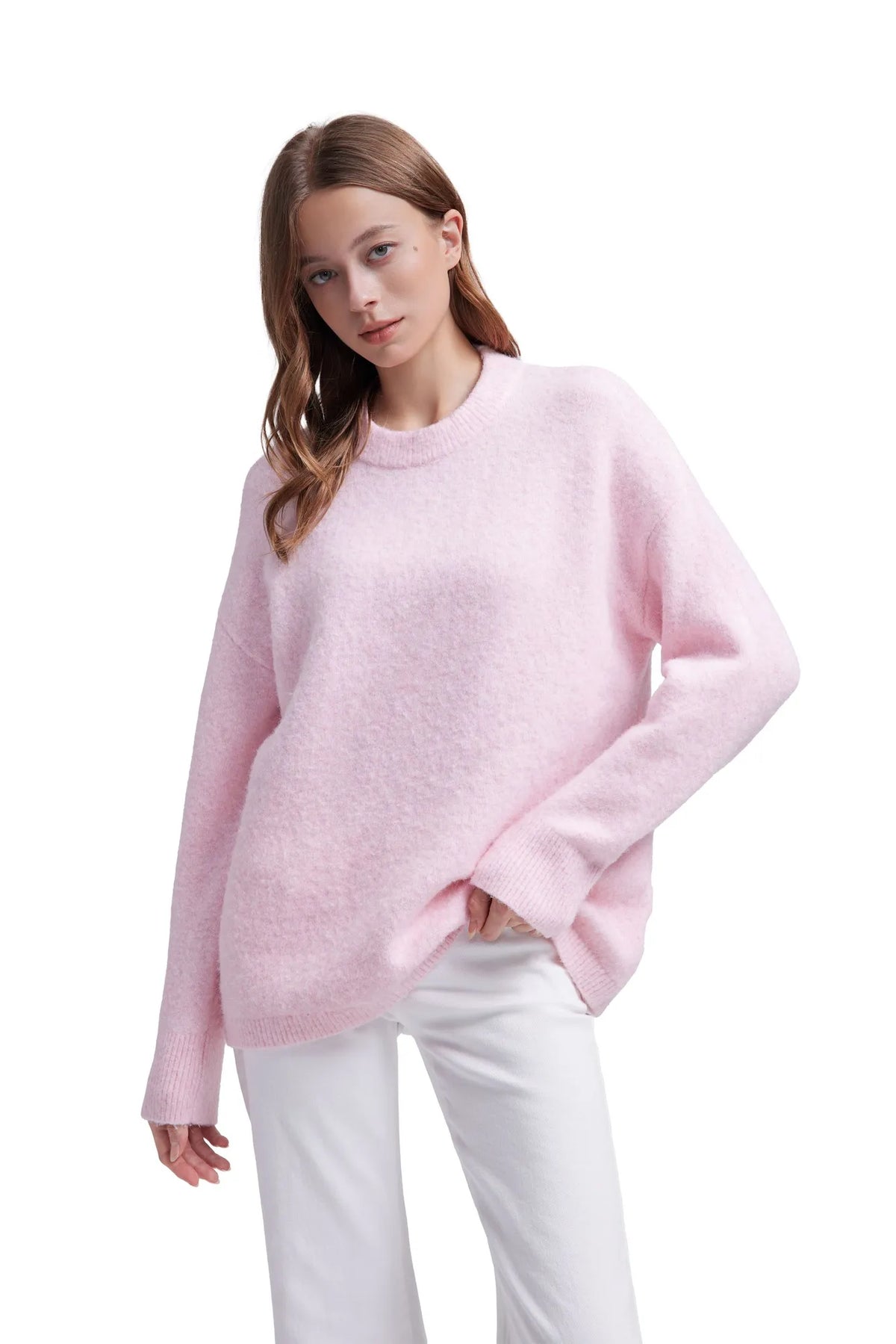 Oversized Fuzzy Knit Crew Neck Sweater - Long Sleeve