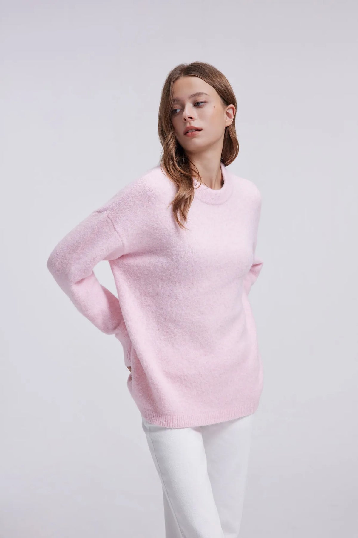 Oversized Fuzzy Knit Crew Neck Sweater - Long Sleeve