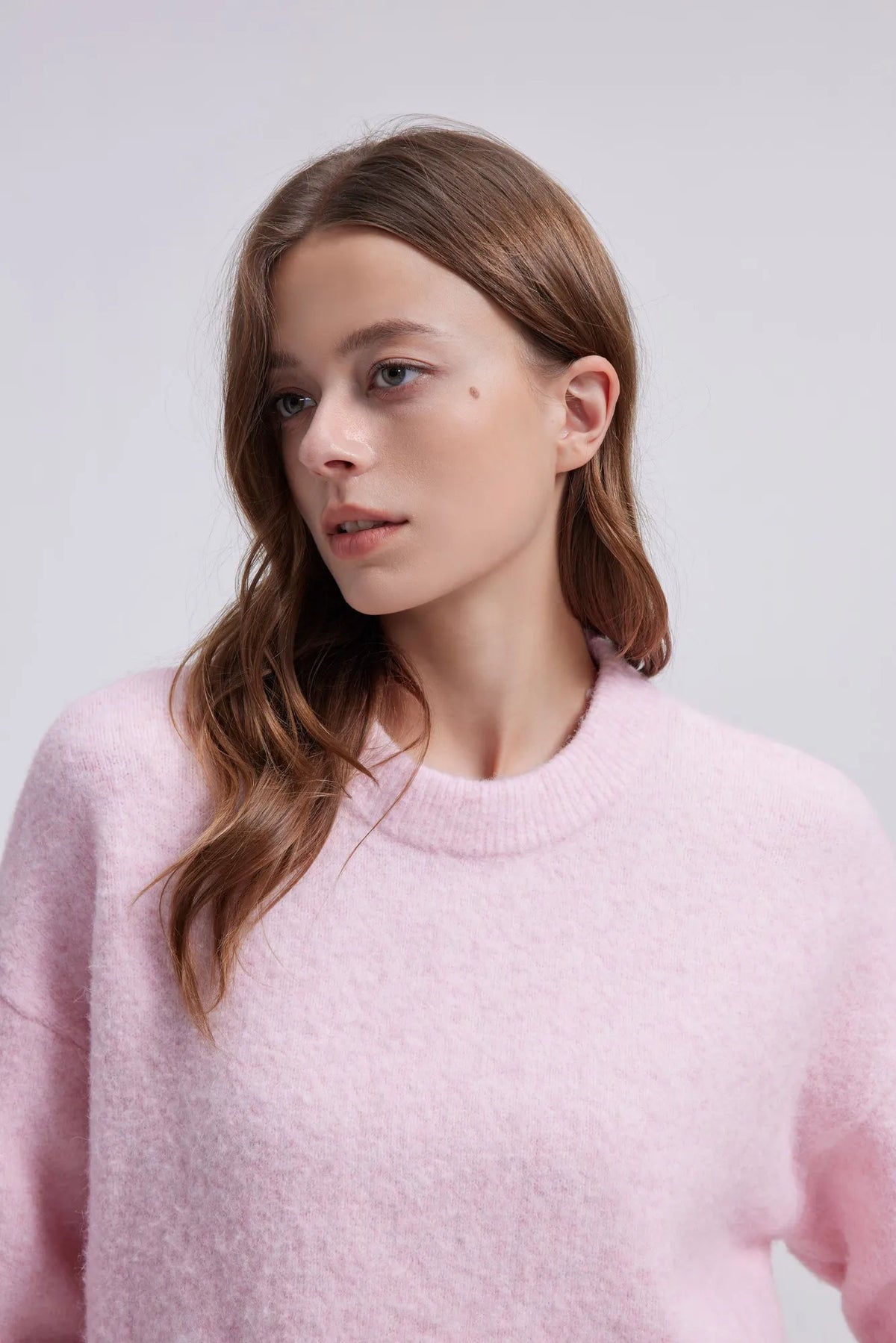 Oversized Fuzzy Knit Crew Neck Sweater - Long Sleeve
