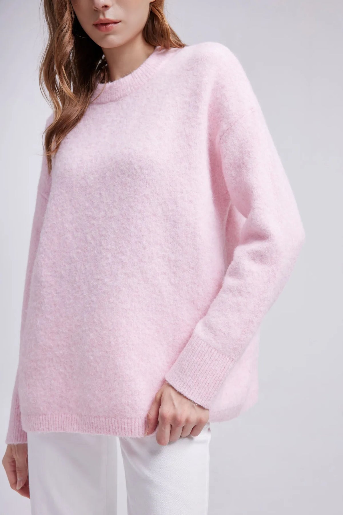 Oversized Fuzzy Knit Crew Neck Sweater - Long Sleeve