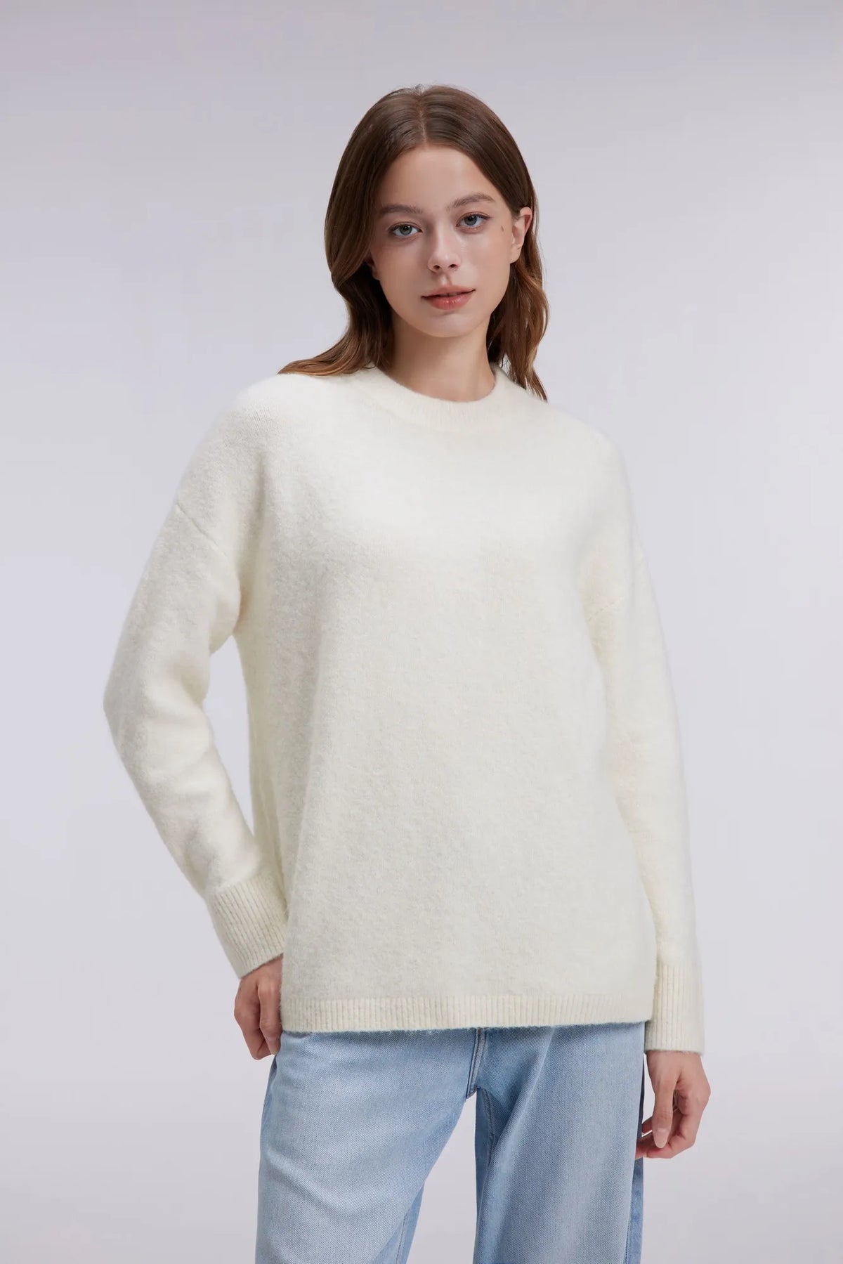 Oversized Fuzzy Knit Crew Neck Sweater - Long Sleeve
