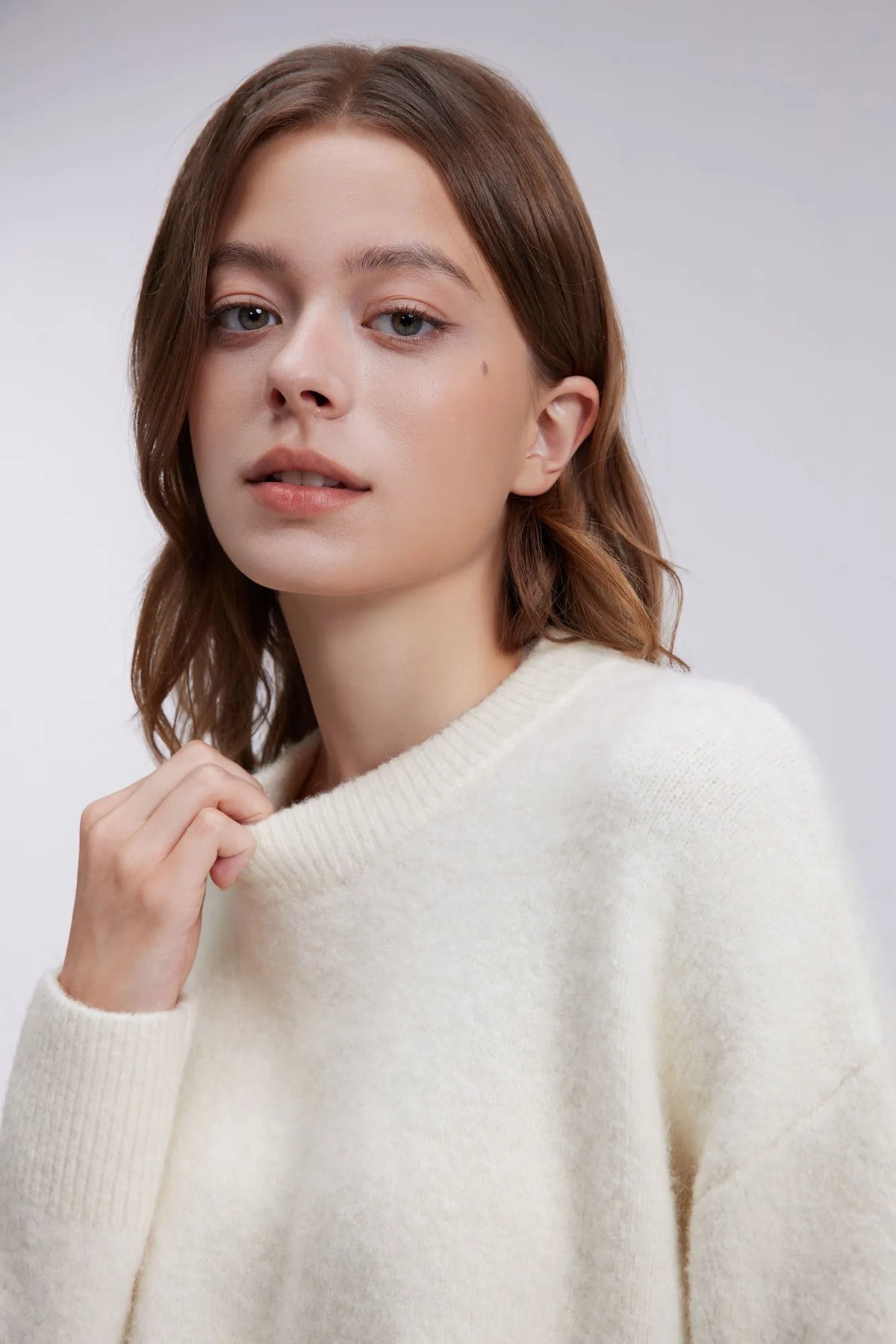 Oversized Fuzzy Knit Crew Neck Sweater - Long Sleeve