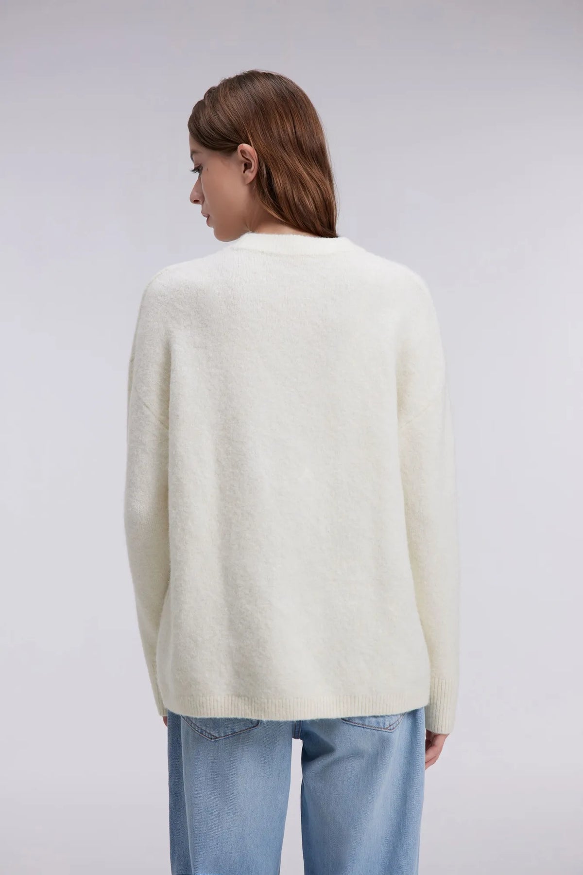 Oversized Fuzzy Knit Crew Neck Sweater - Long Sleeve