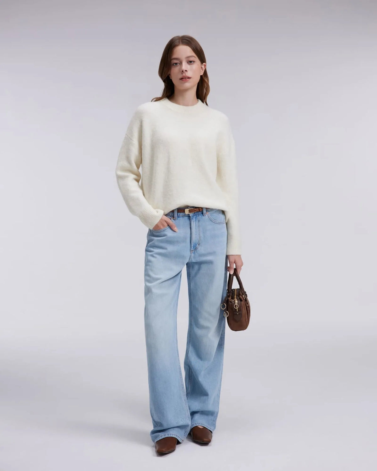 Oversized Fuzzy Knit Crew Neck Sweater - Long Sleeve