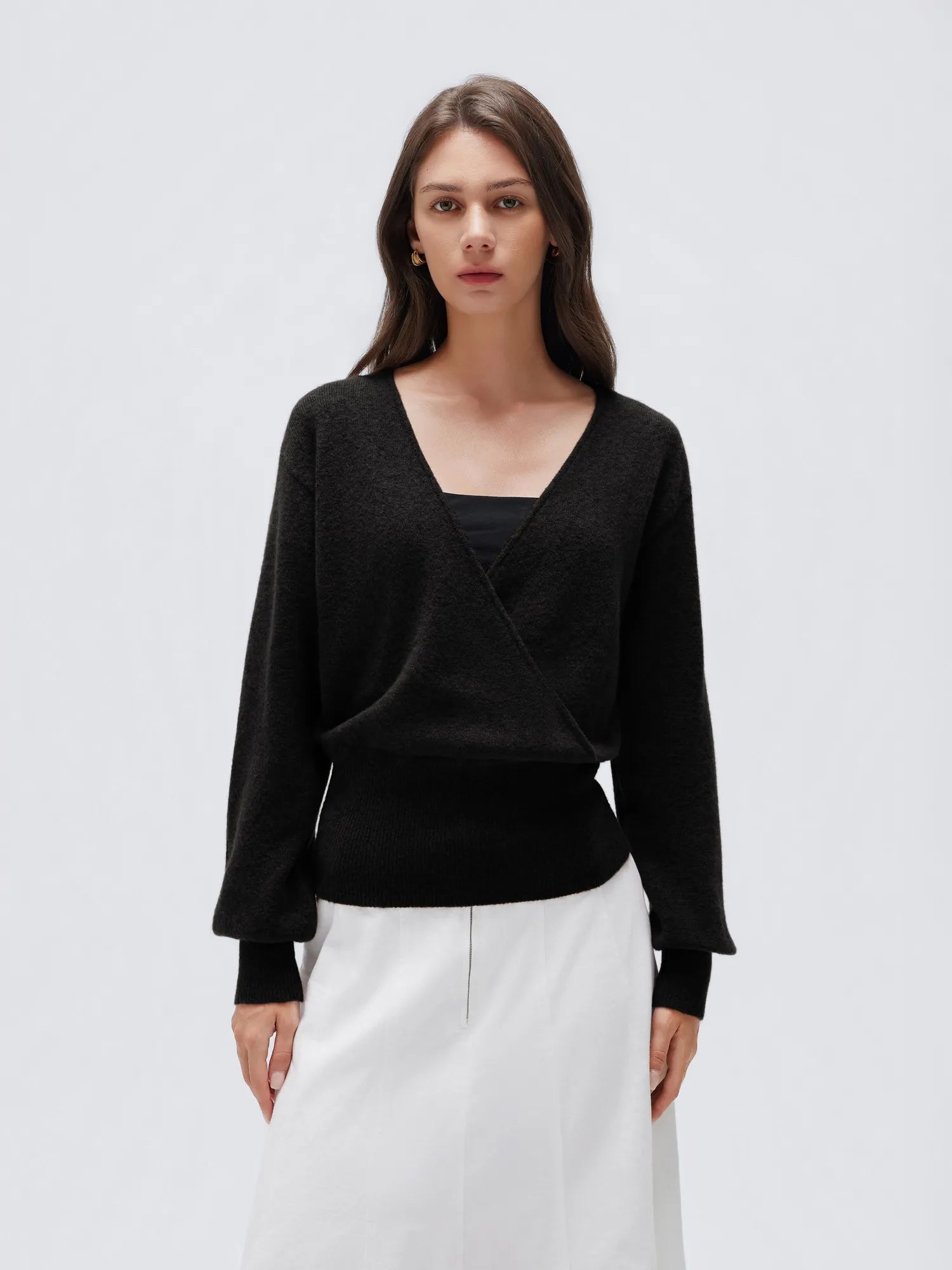Wool V Neck Wrap Sweater - Long Sleeve-SUUKSESS-SUUKSESS