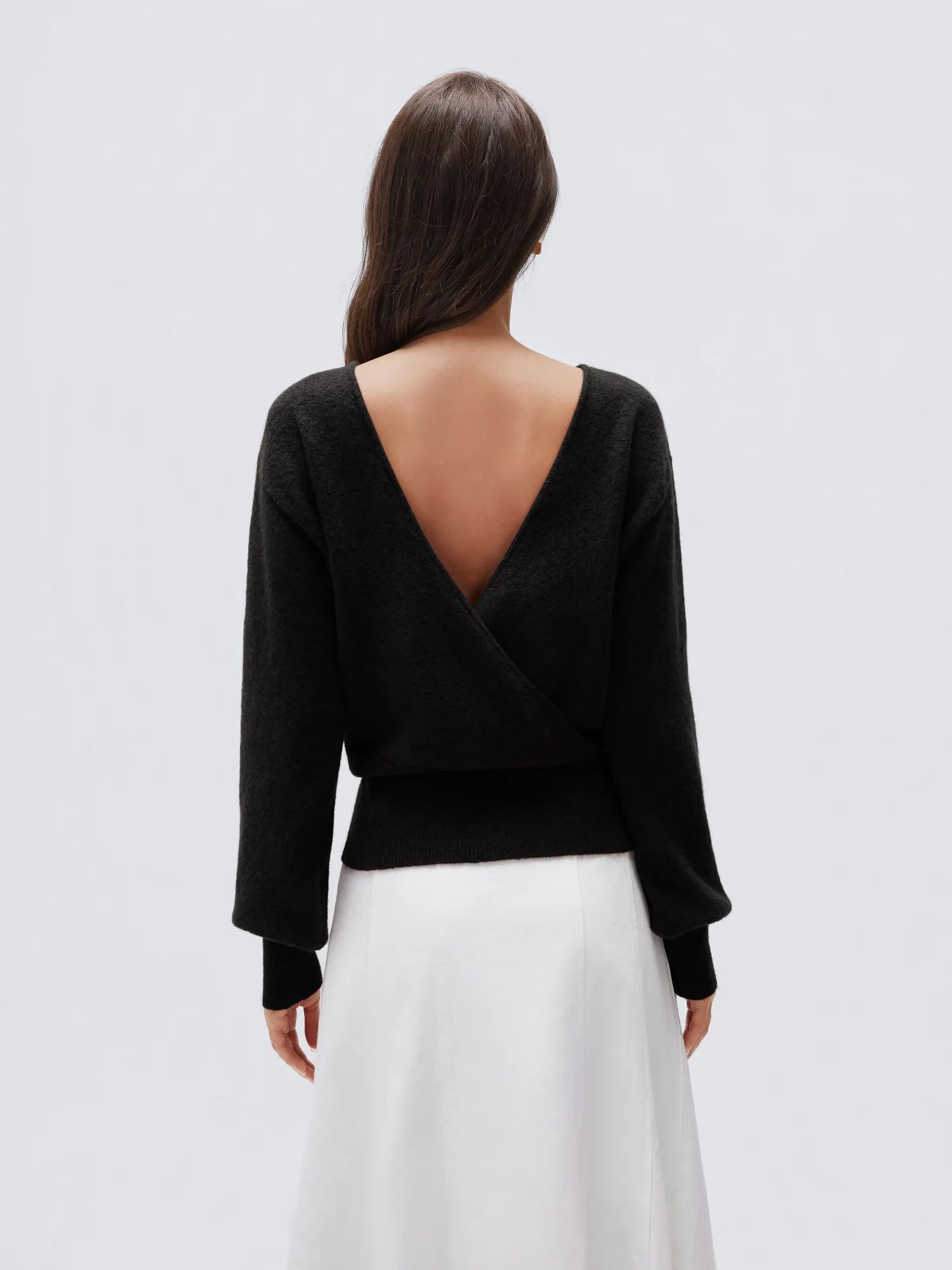 Wool V Neck Wrap Sweater - Long Sleeve-SUUKSESS-SUUKSESS
