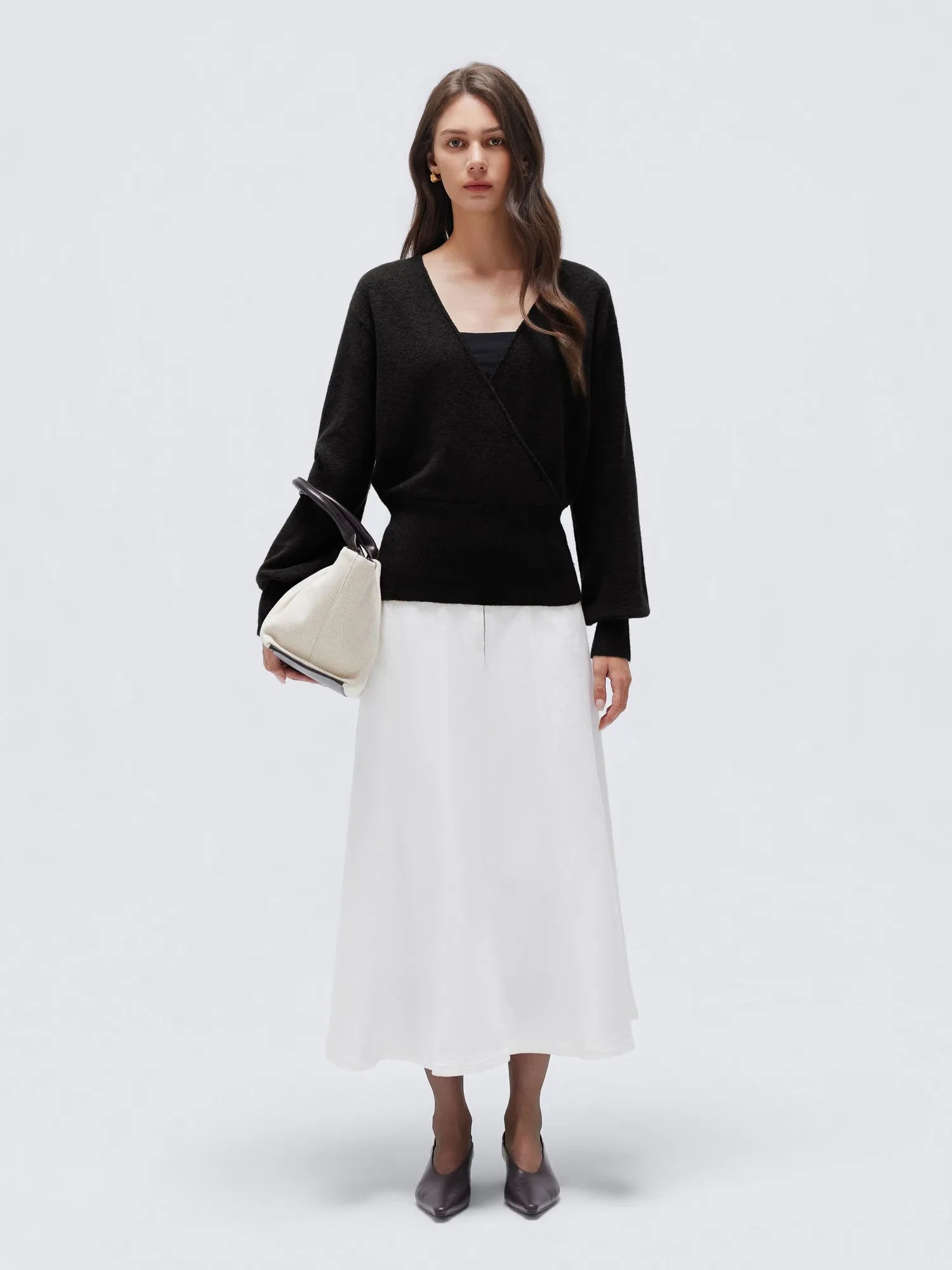Wool V Neck Wrap Sweater - Long Sleeve-SUUKSESS-SUUKSESS