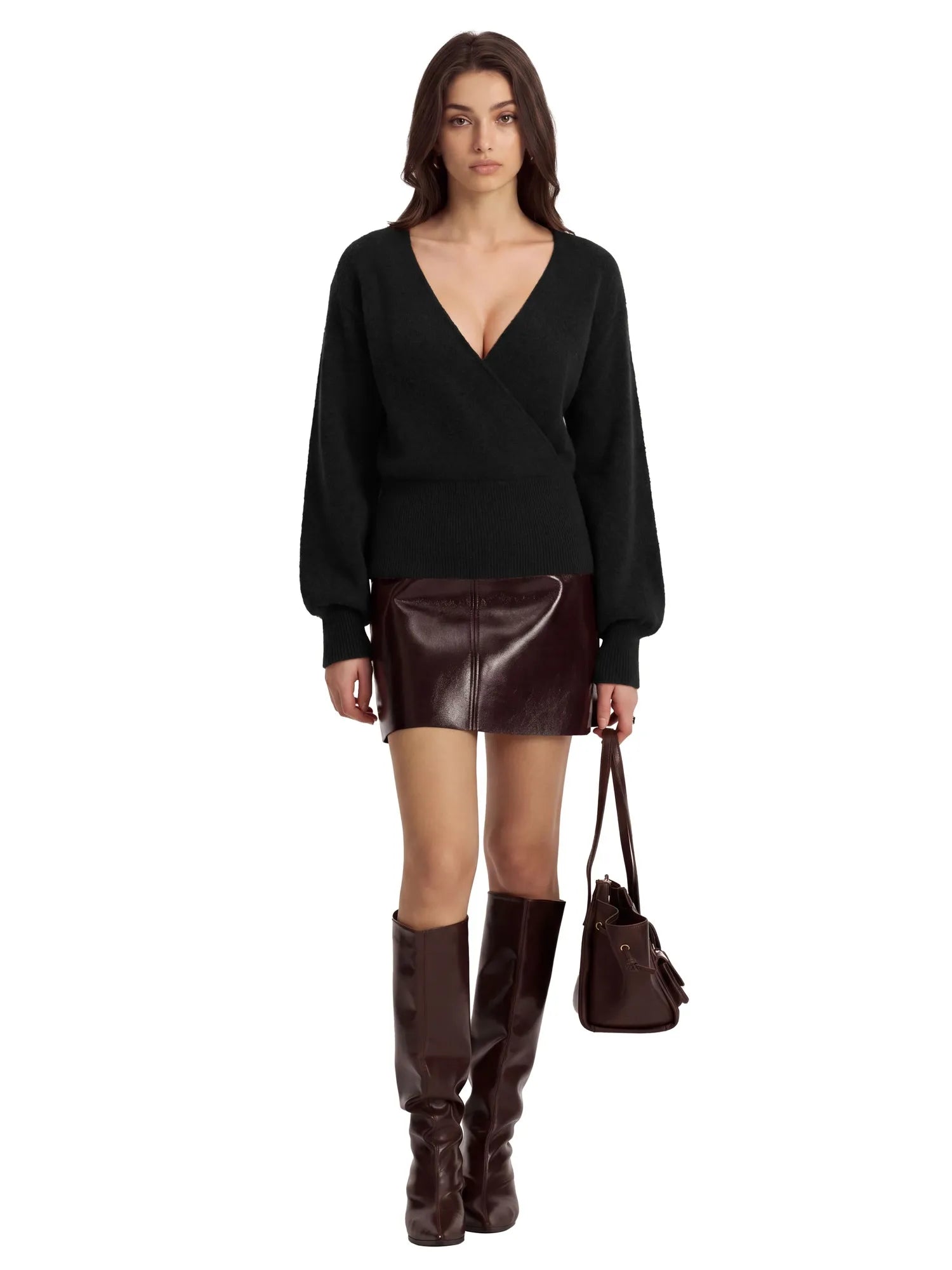 Wool V Neck Wrap Sweater - Long Sleeve-SUUKSESS-SUUKSESS