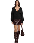 Wool V Neck Wrap Sweater - Long Sleeve-SUUKSESS-SUUKSESS