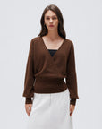 Wool V Neck Wrap Sweater - Long Sleeve-SUUKSESS-Brown-XS-SUUKSESS