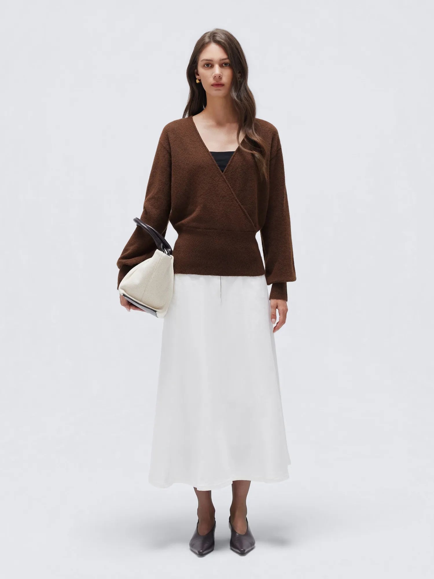 Wool V Neck Wrap Sweater - Long Sleeve-SUUKSESS-SUUKSESS