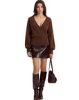 Wool V Neck Wrap Sweater - Long Sleeve-SUUKSESS-SUUKSESS
