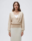 Wool V Neck Wrap Sweater - Long Sleeve-SUUKSESS-Oatmeal-XS-SUUKSESS