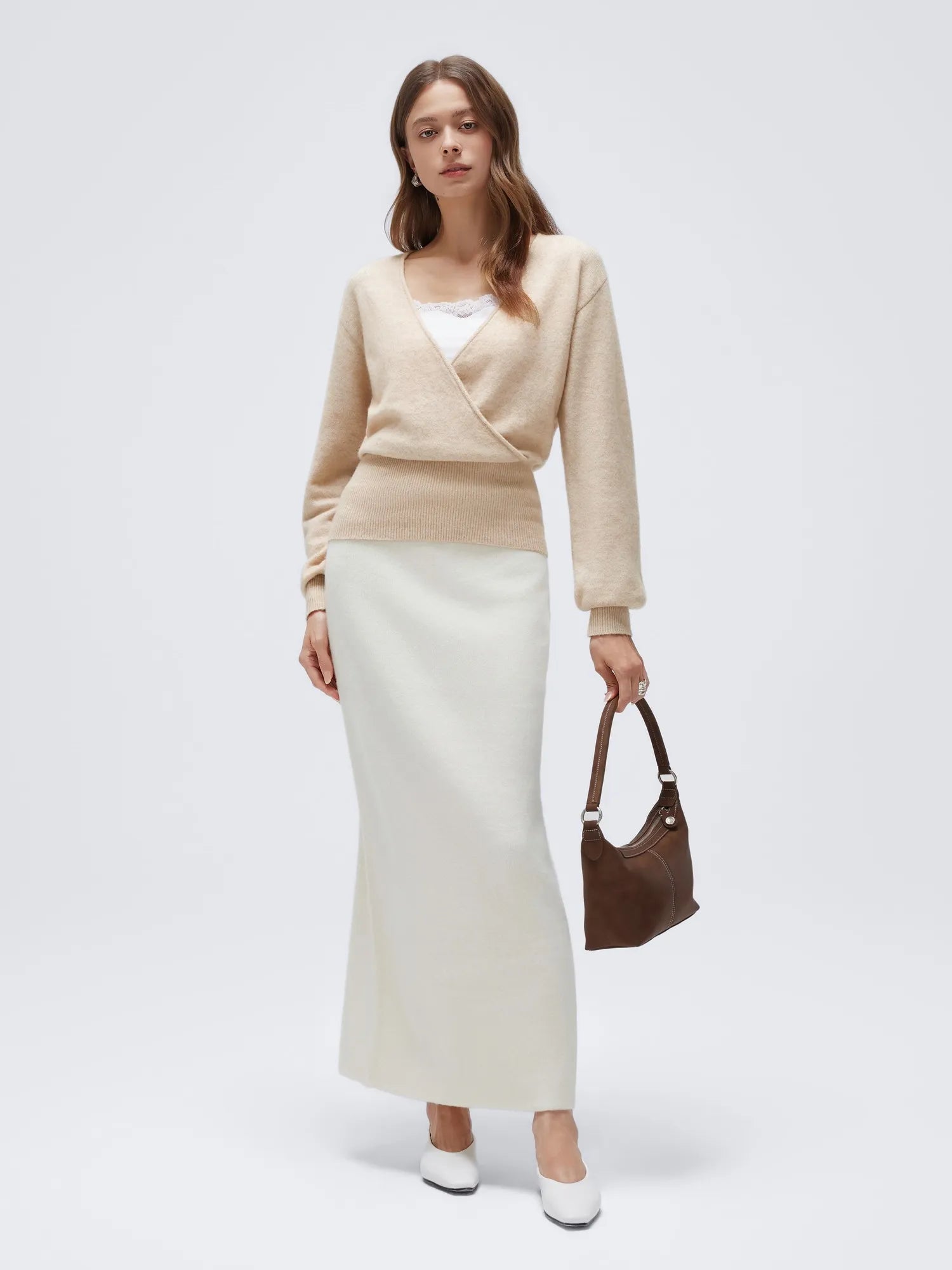 Wool V Neck Wrap Sweater - Long Sleeve-SUUKSESS-SUUKSESS