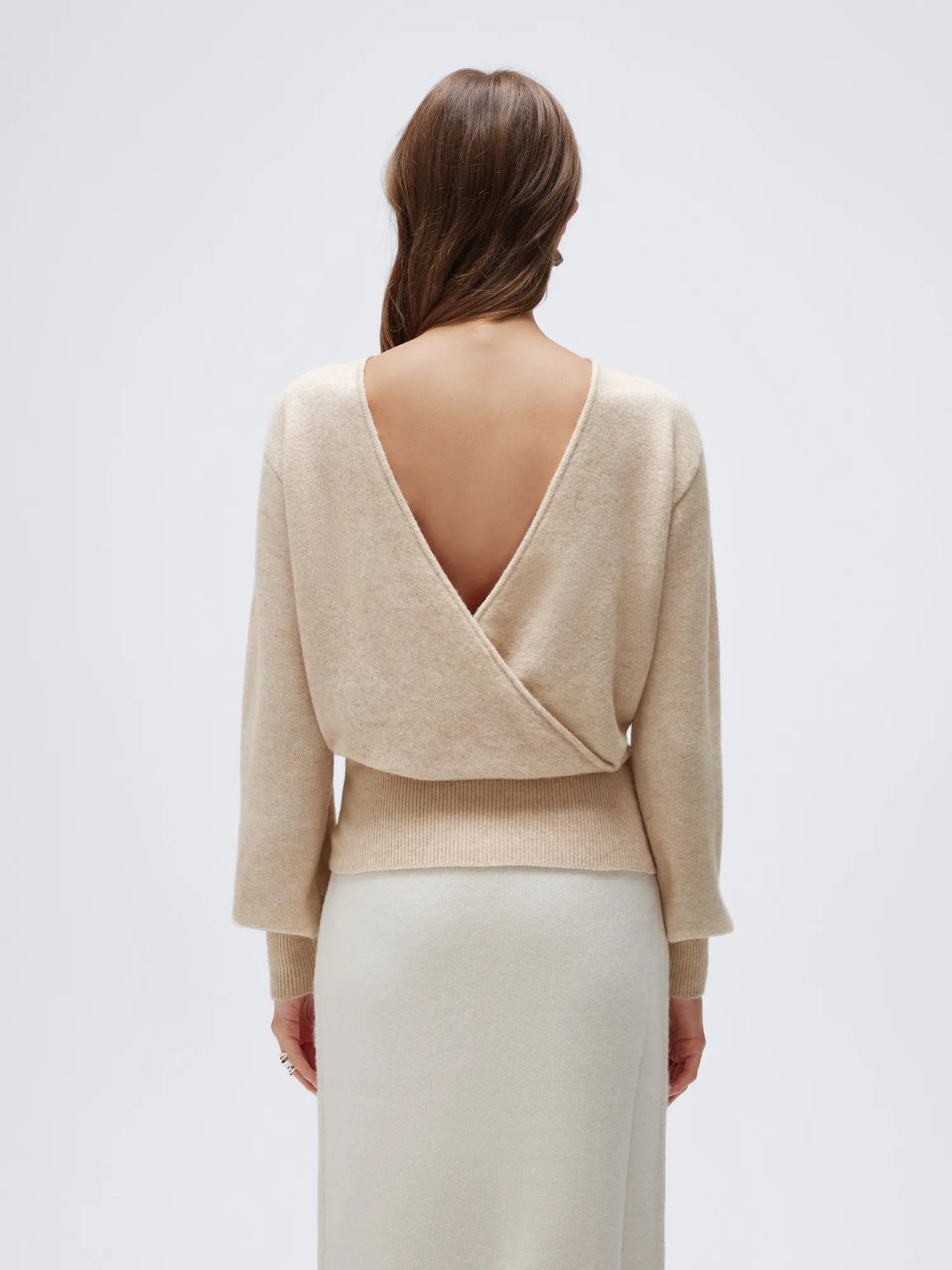 Wool V Neck Wrap Sweater - Long Sleeve-SUUKSESS-SUUKSESS