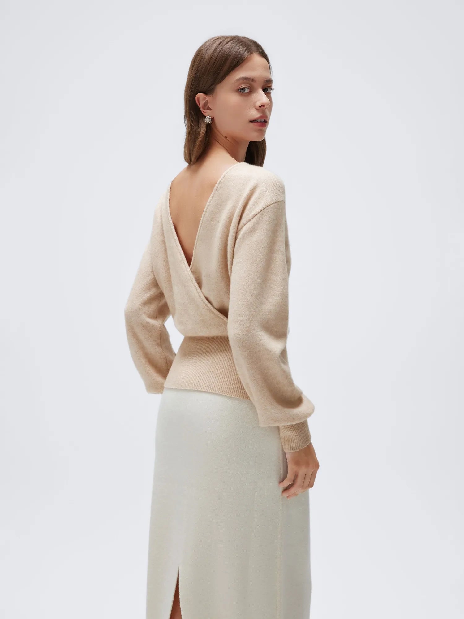 Wool V Neck Wrap Sweater - Long Sleeve-SUUKSESS-SUUKSESS
