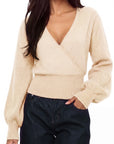 Wool V Neck Wrap Sweater - Long Sleeve-SUUKSESS-SUUKSESS
