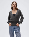 Wool V Neck Wrap Sweater - Long Sleeve-SUUKSESS-Grey-XS-SUUKSESS