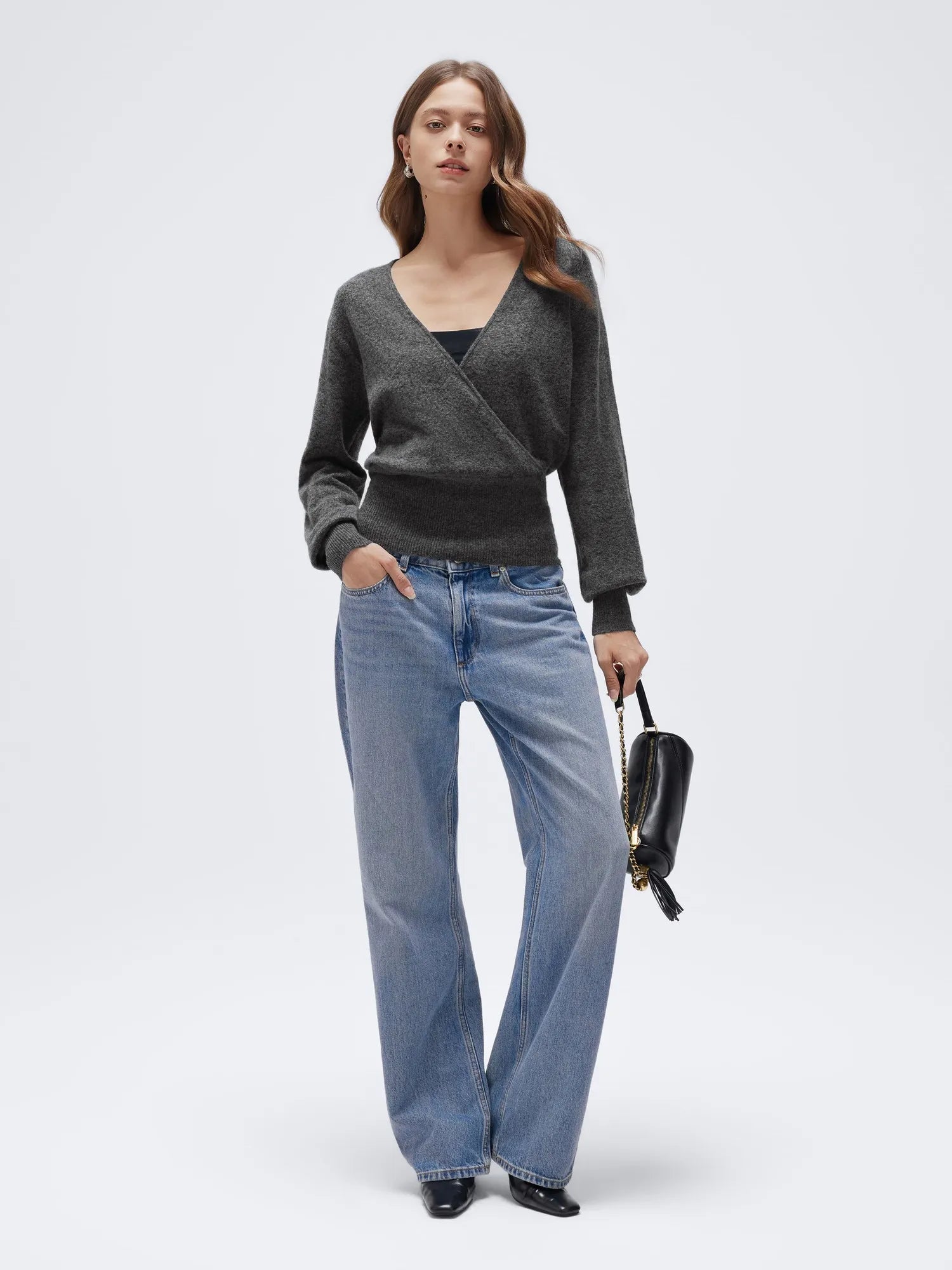 Wool V Neck Wrap Sweater - Long Sleeve-SUUKSESS-SUUKSESS