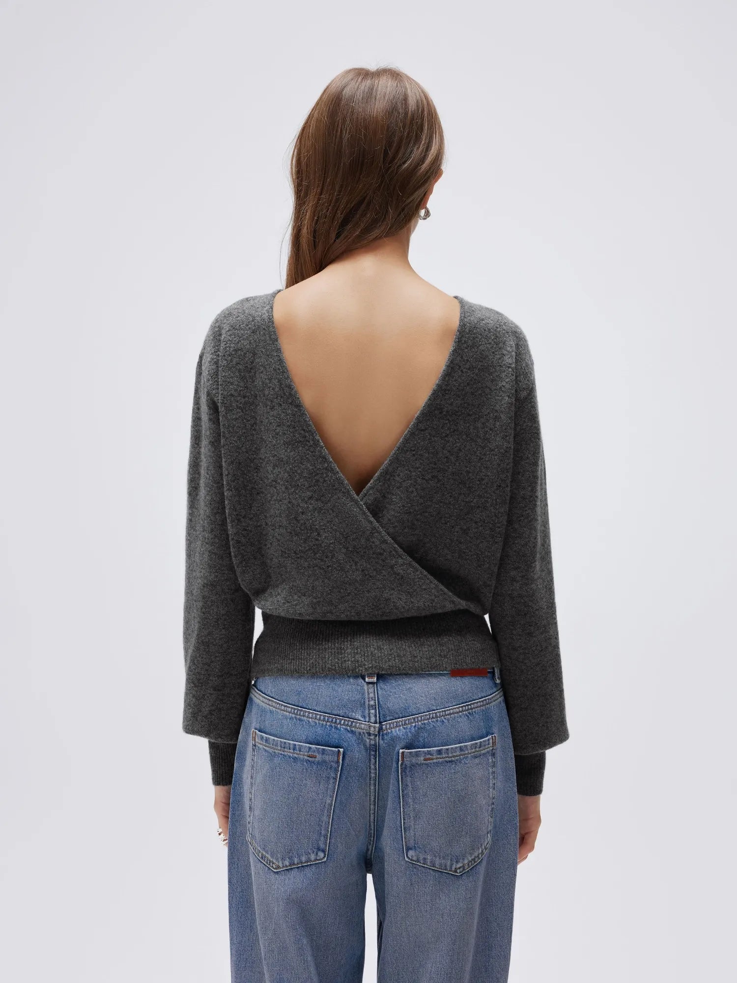 Wool V Neck Wrap Sweater - Long Sleeve-SUUKSESS-SUUKSESS