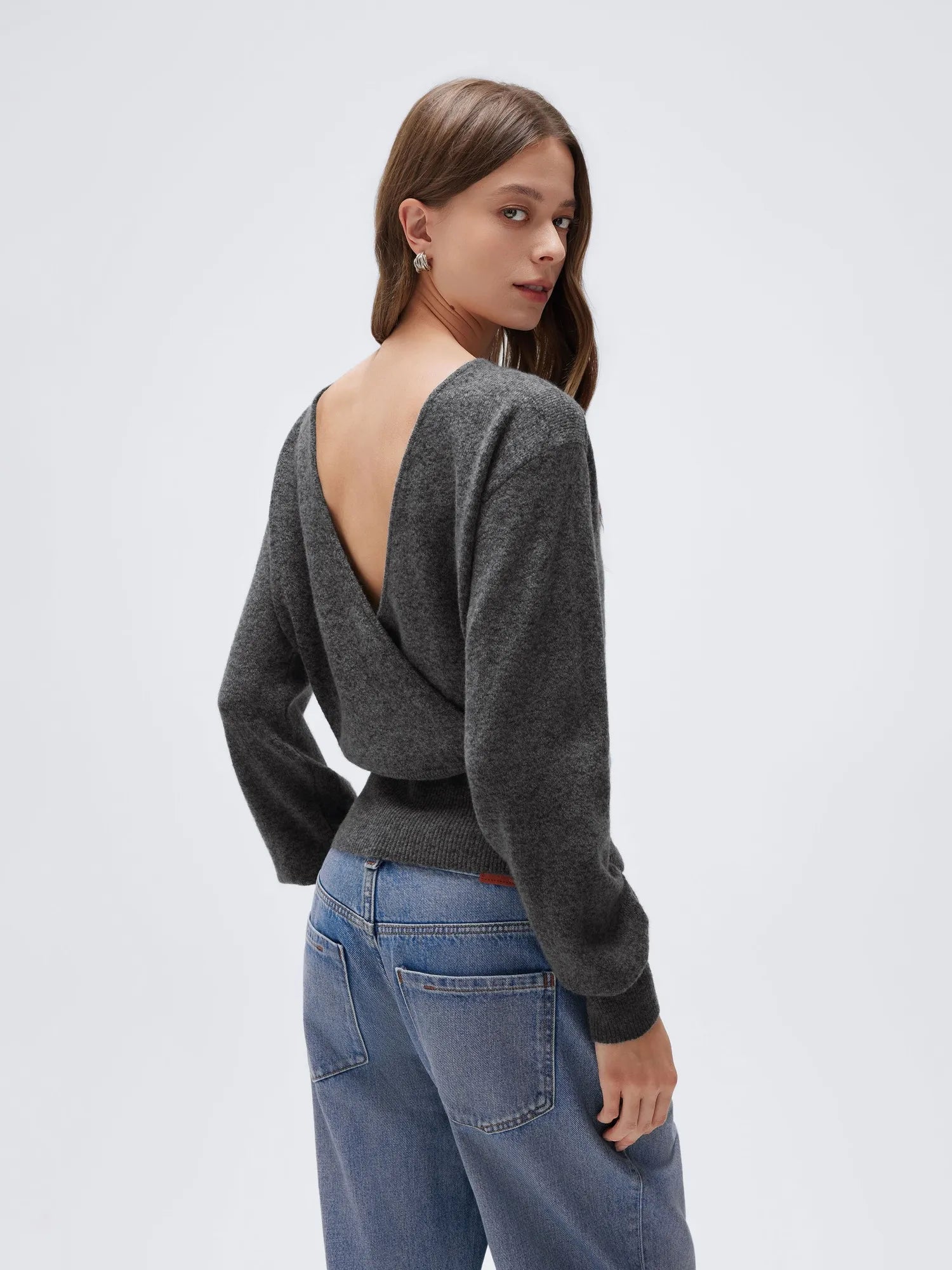 Wool V Neck Wrap Sweater - Long Sleeve-SUUKSESS-SUUKSESS