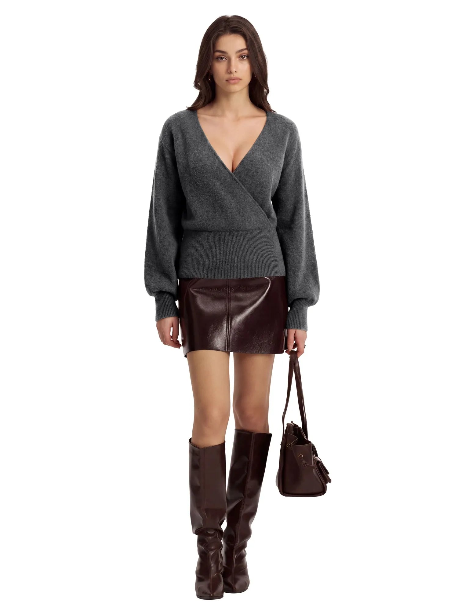 Wool V Neck Wrap Sweater - Long Sleeve-SUUKSESS-SUUKSESS