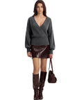 Wool V Neck Wrap Sweater - Long Sleeve-SUUKSESS-SUUKSESS