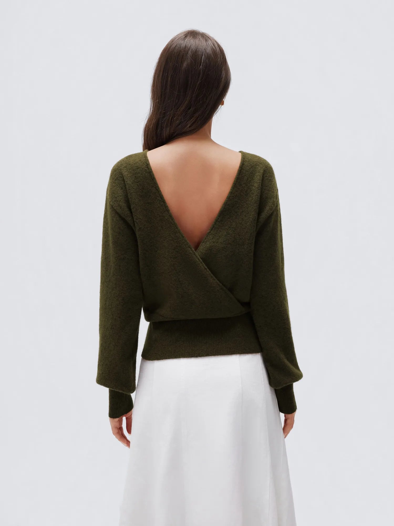 Wool V Neck Wrap Sweater - Long Sleeve-SUUKSESS-SUUKSESS