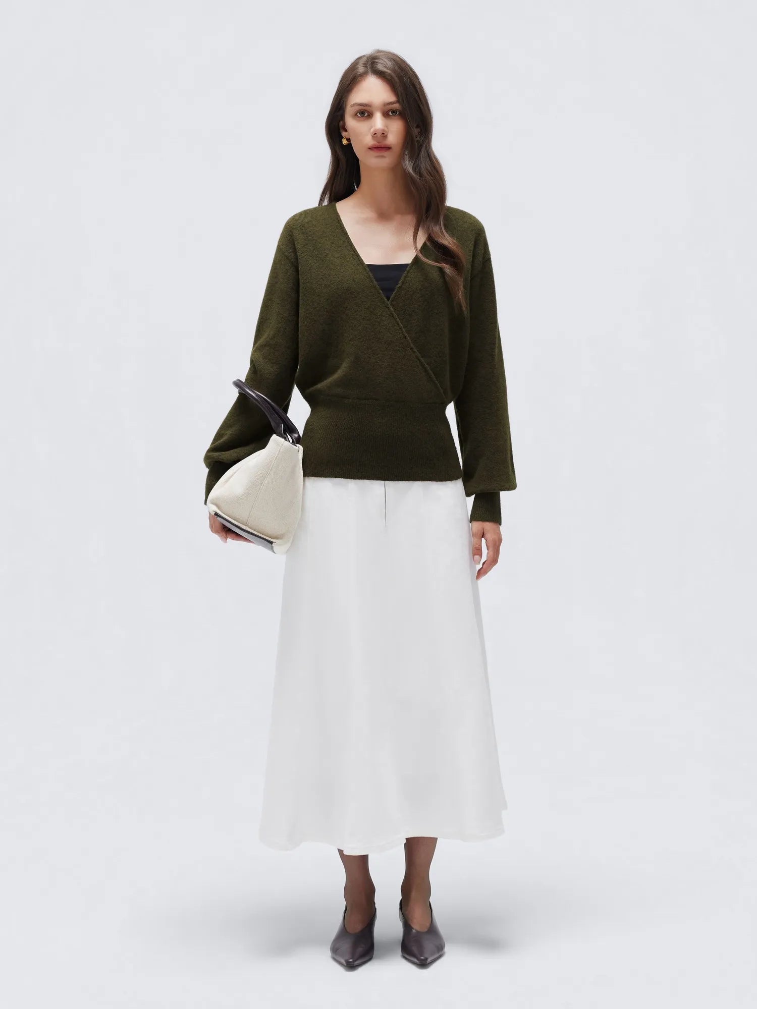 Wool V Neck Wrap Sweater - Long Sleeve-SUUKSESS-SUUKSESS