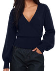 Wool V Neck Wrap Sweater - Long Sleeve-SUUKSESS-SUUKSESS