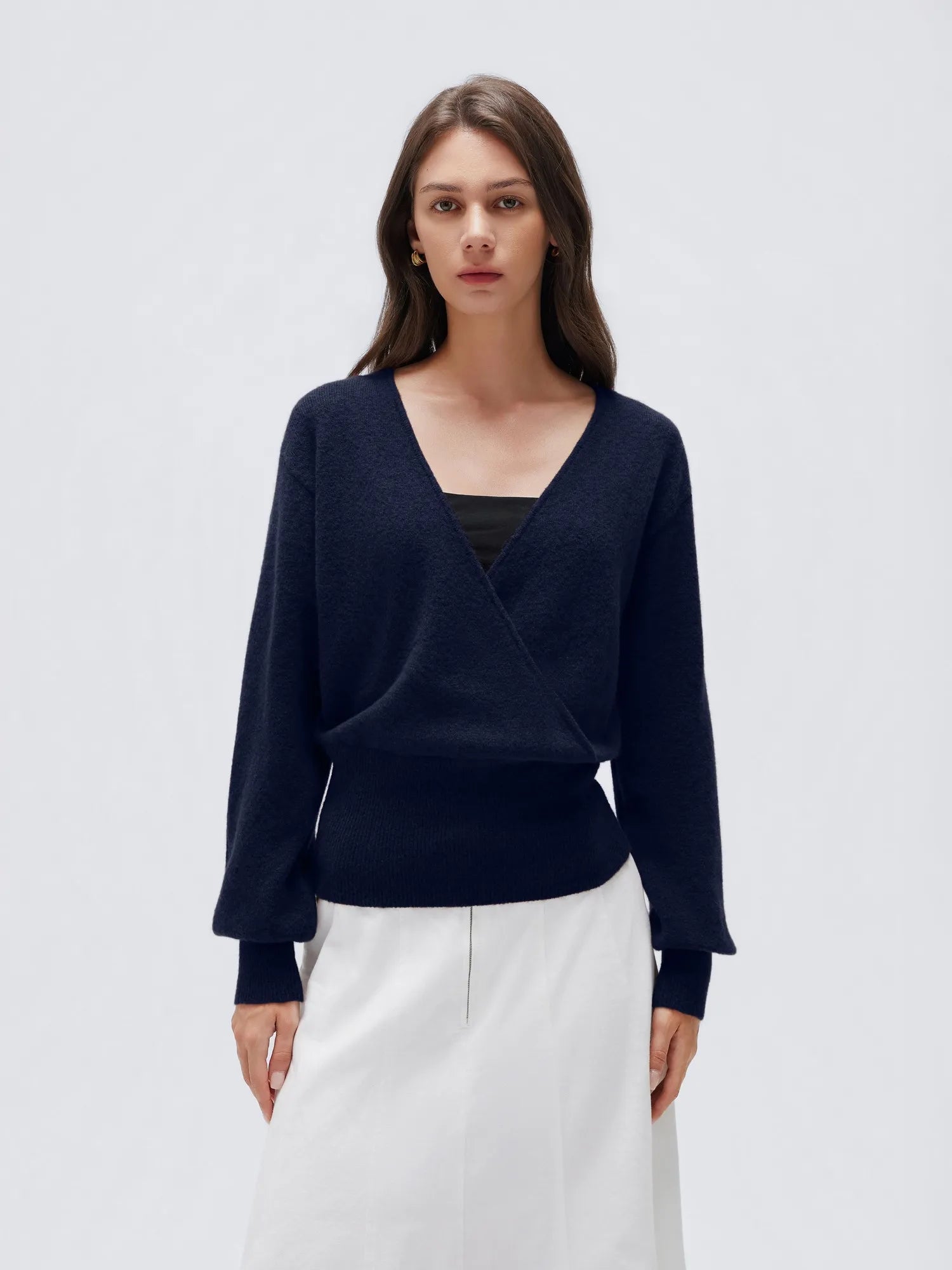 Wool V Neck Wrap Sweater - Long Sleeve-SUUKSESS-SUUKSESS