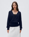 Wool V Neck Wrap Sweater - Long Sleeve-SUUKSESS-SUUKSESS