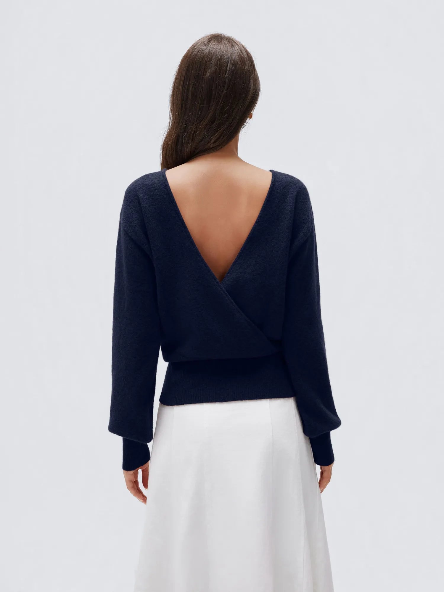 Wool V Neck Wrap Sweater - Long Sleeve-SUUKSESS-SUUKSESS