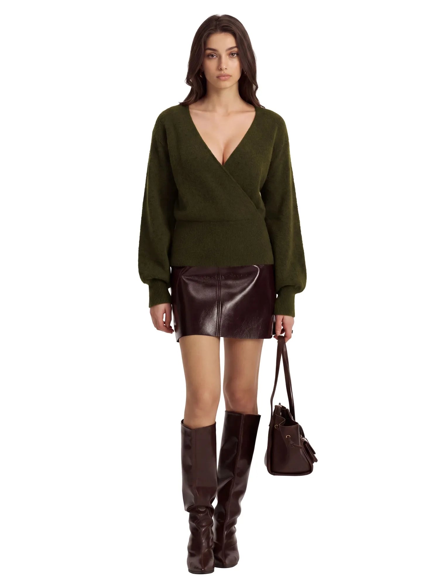Wool V Neck Wrap Sweater - Long Sleeve-SUUKSESS-SUUKSESS