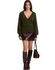 Wool V Neck Wrap Sweater - Long Sleeve-SUUKSESS-SUUKSESS