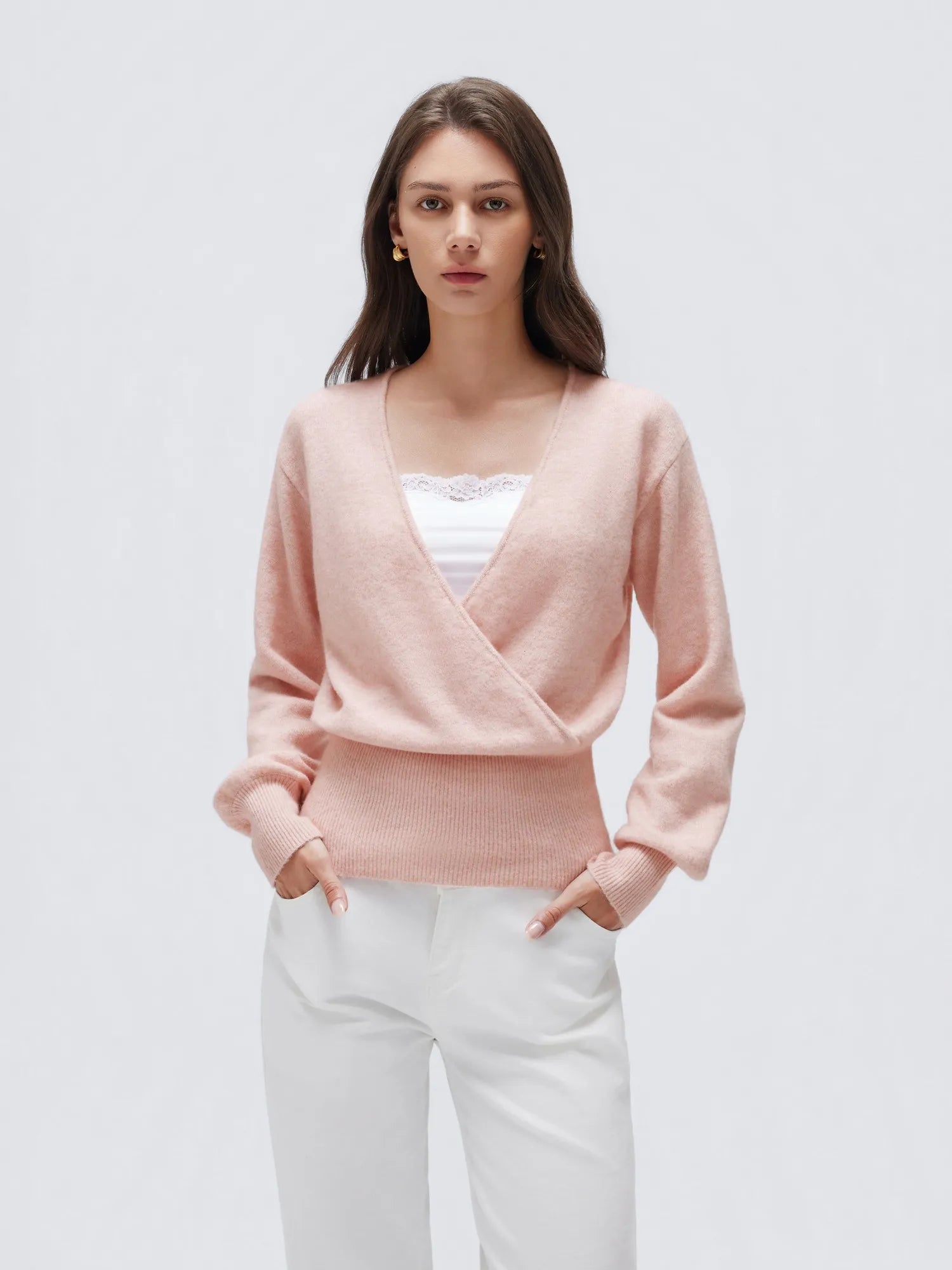 Wool V Neck Wrap Sweater - Long Sleeve-SUUKSESS-SUUKSESS