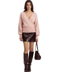 Wool V Neck Wrap Sweater - Long Sleeve-SUUKSESS-SUUKSESS