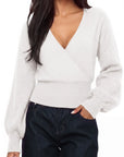 Wool V Neck Wrap Sweater - Long Sleeve-SUUKSESS-SUUKSESS