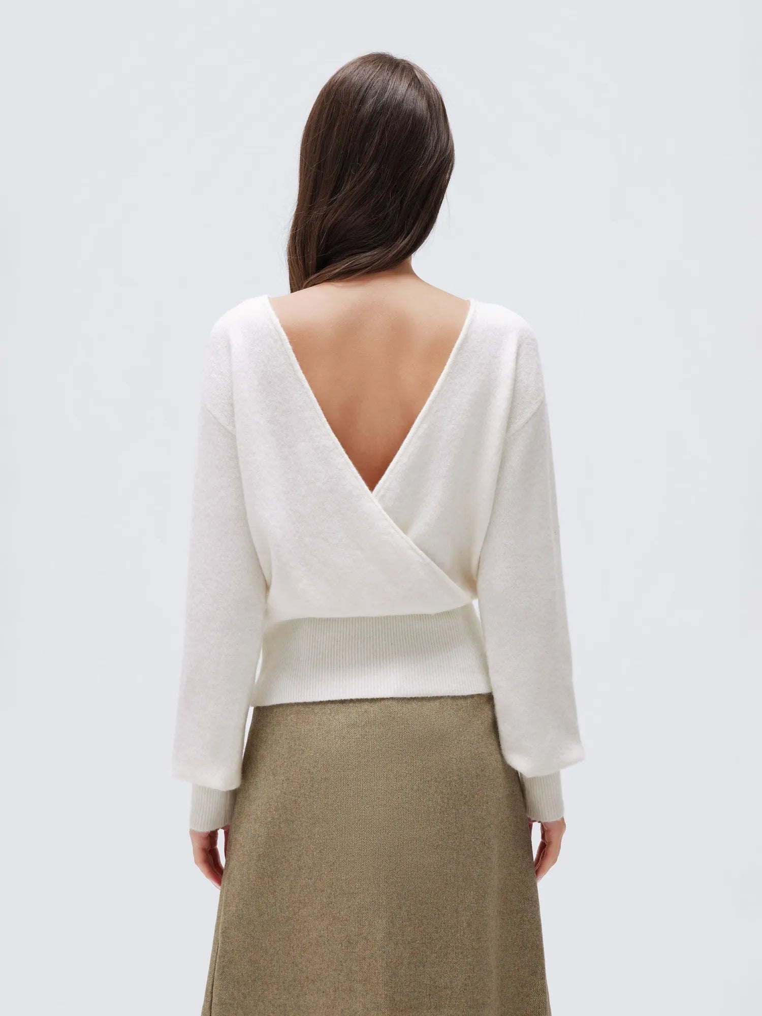 Wool V Neck Wrap Sweater - Long Sleeve-SUUKSESS-SUUKSESS